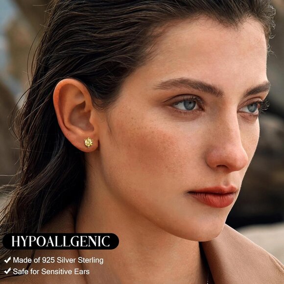 Moissanite Earrings Studs Sterling Silver Gold Plated Hypoallergenic for Women M - Picture 3 of 6